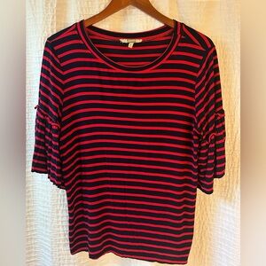 gimmicks by BKE Navy and Red Striped Short Sleeve Ruffle Tee